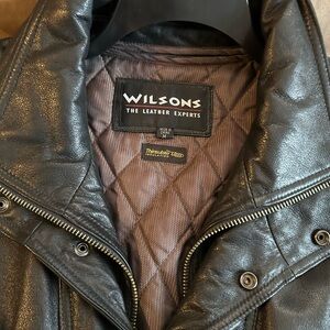 Wilsons Leather Black Leather Jacket with Quilted Brown Lining